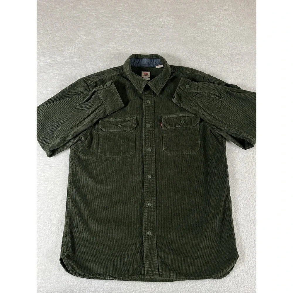 Levis Green Corduroy Relaxed Fit Long Sleeve Button Up Shirt Men's Med Pockets